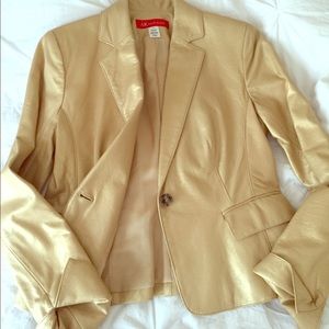 Anne Klein 100% Leather Gold Blazer Jacket